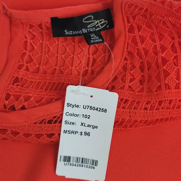 Suzanne Betro Open Crochet Lace Tomato Red Swing Dress, Size XL, NWT - Picture 10 of 12